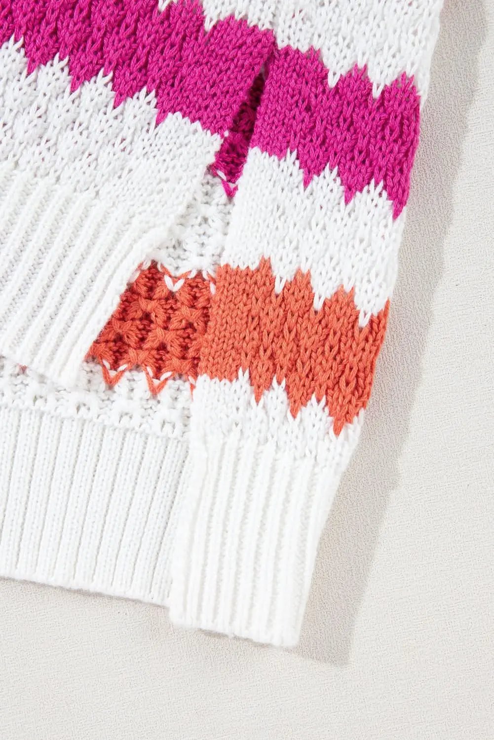 Pink Stripe V Neck Drop Shoulder Plus Size Sweater - Love Salve